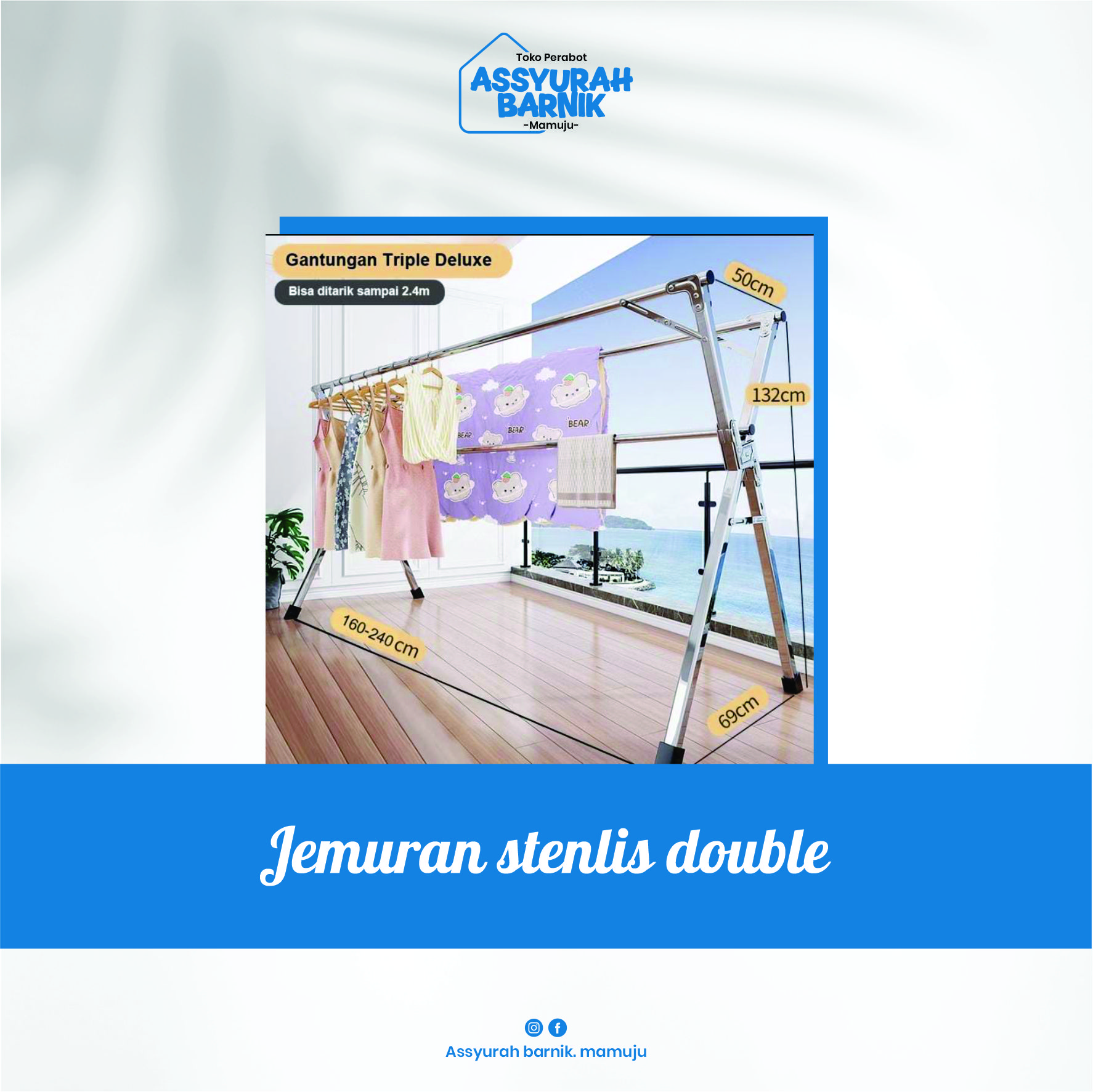 Jemuran stenlis double tri bisa flexibel